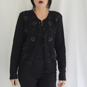 90s‎ Black Beaded Cardigan